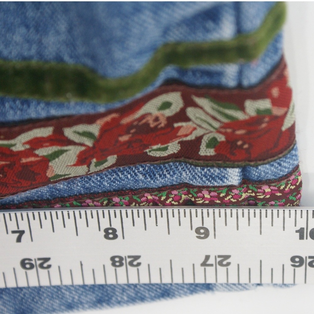 Venezia Jeans Denim Straight Leg Floral Embroidered Velvet Trim Hem 90s Vintage - Picture 8 of 11